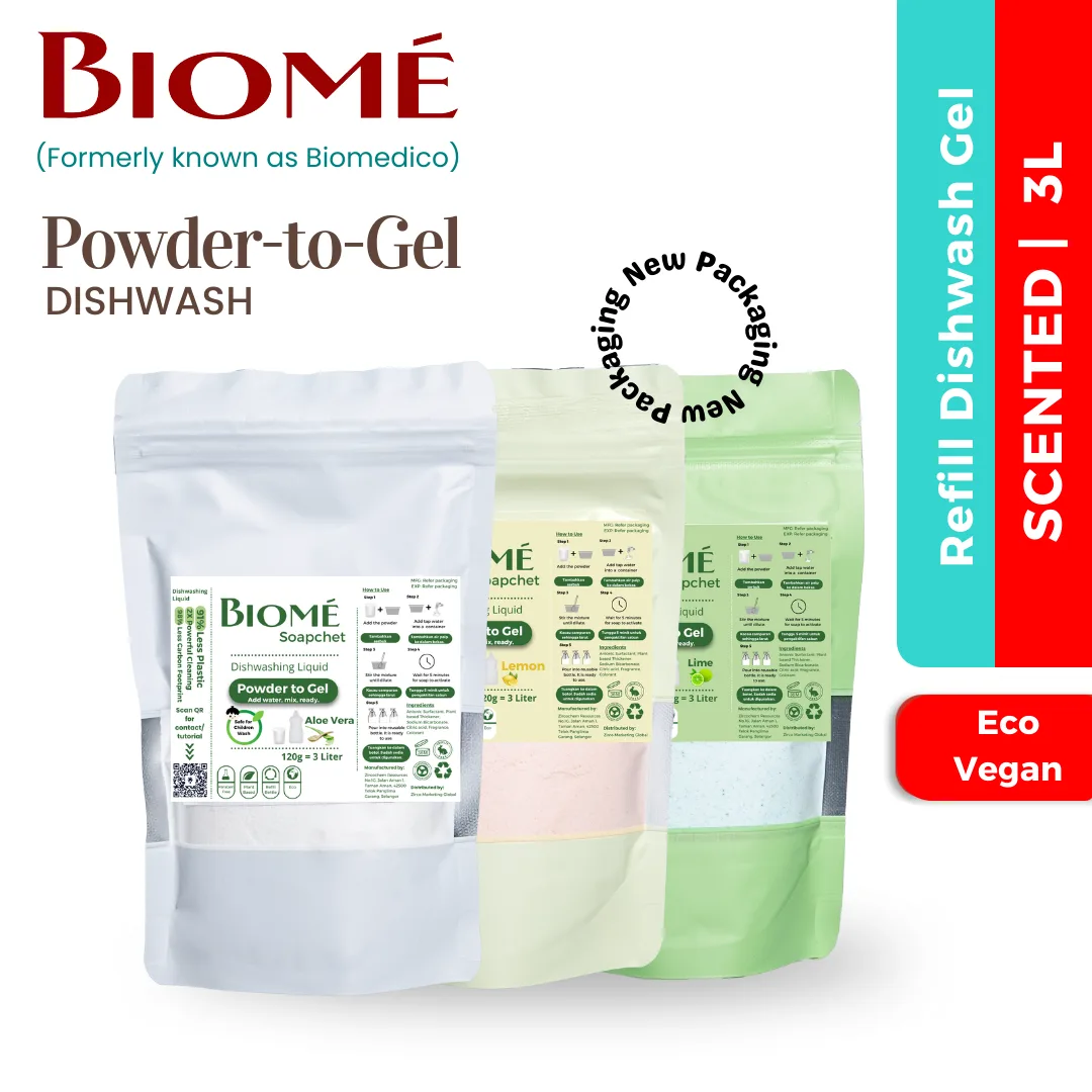 BIOMÉ Powder-to-Gel Dishwash Soap Aloe Vera | Lemon | Lime - 120g (3L)