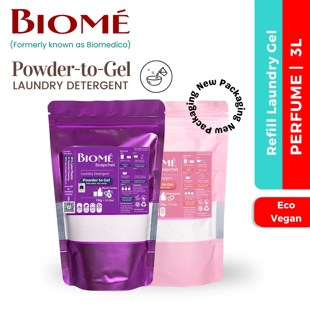 BIOMÉ Powder-to-Gel Laundry Detergent 150g - 3L – Pink Dahlia | Mystic Garden