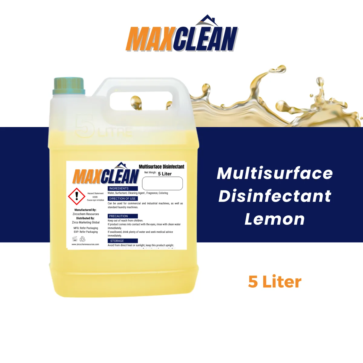 MAXCLEAN Multi-surface Disinfectant 5L- Lemon